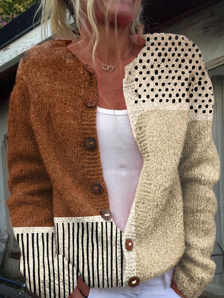 Minimalist  Abstract Polka Dots Print Buttoned Cardigan Sweater