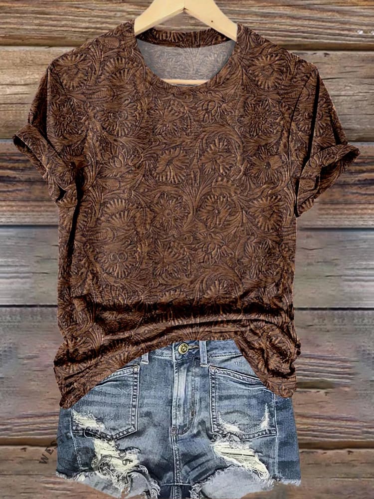 Classic West Print Leather Texture Patterns T-shirt