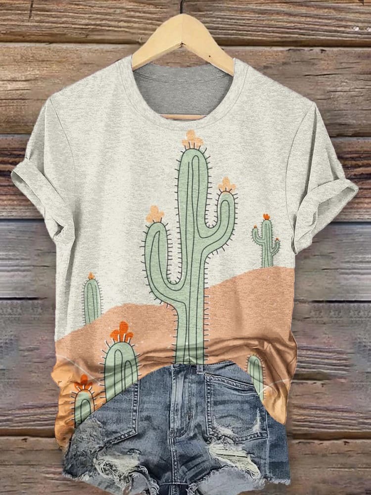 Classic Cactus Print Casual T-Shirt