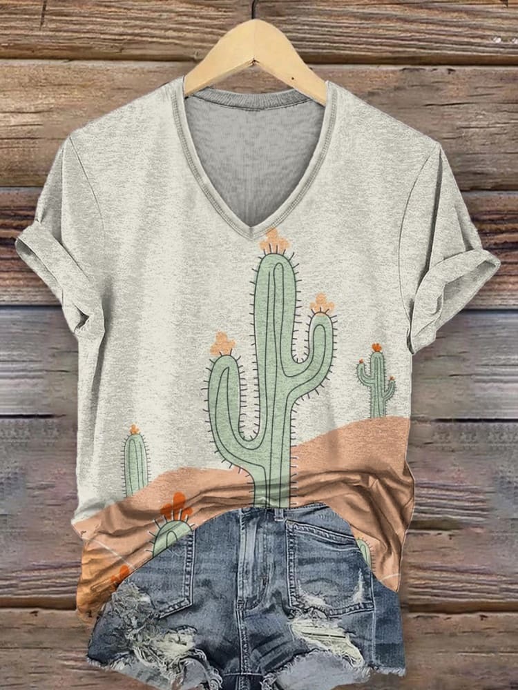 Classic Cactus Print Casual T-Shirt