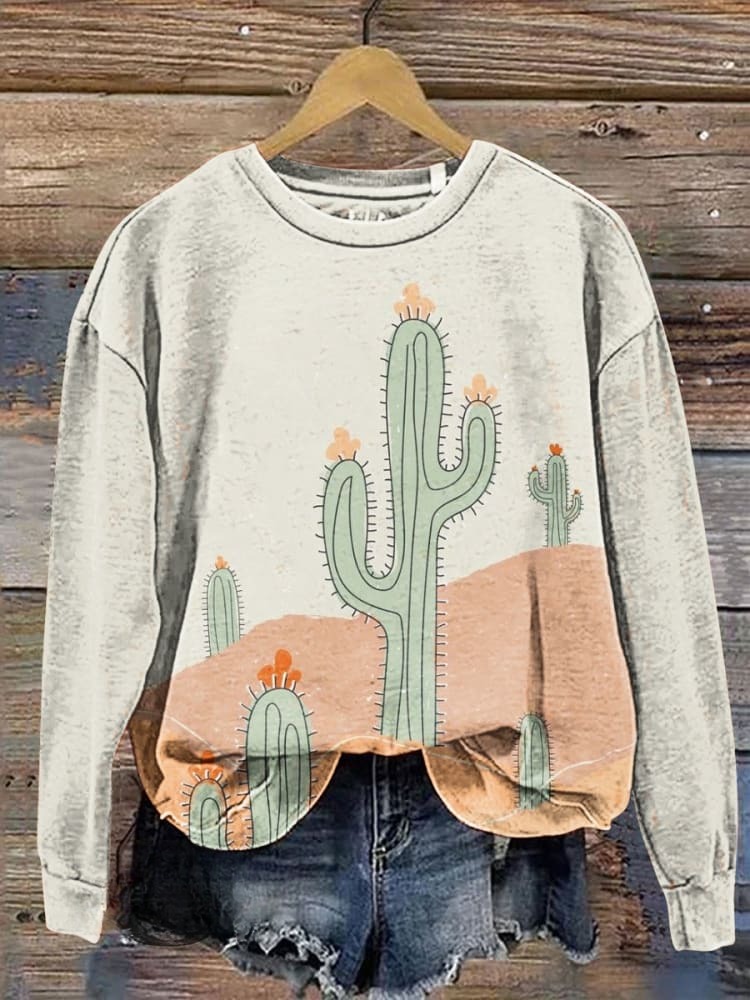 Classic Cactus Print Casual T-Shirt