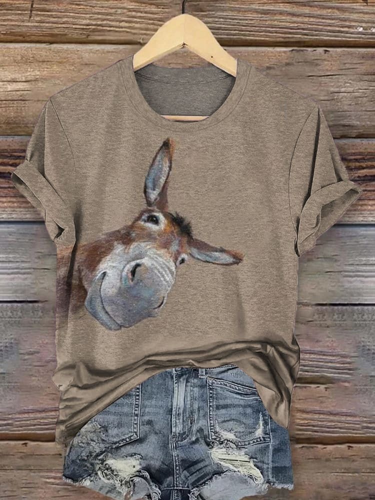 Vintage Donkey Art Print Short Sleeves T-shirt