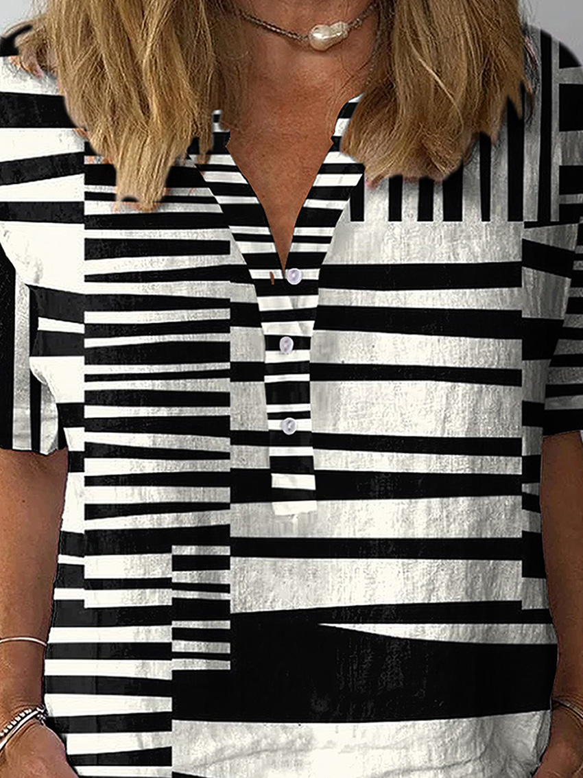 Abstract Strip Pattern Printed Women's Casual Shirt