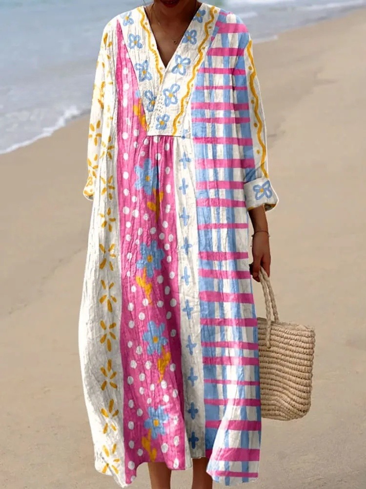 Women's Vintage Flower Art Print Dress