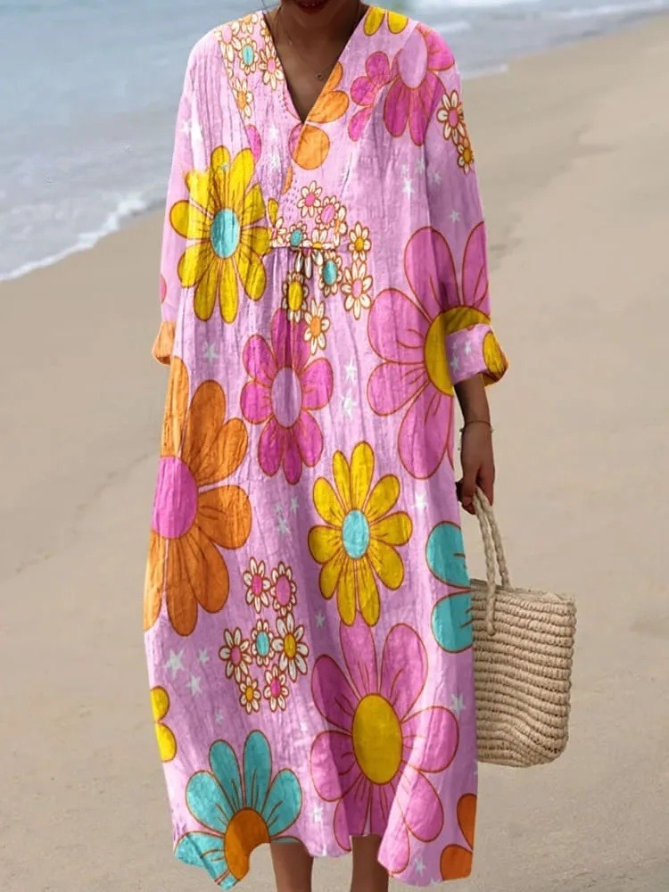 Women's Vintage Flower Art Print Dress