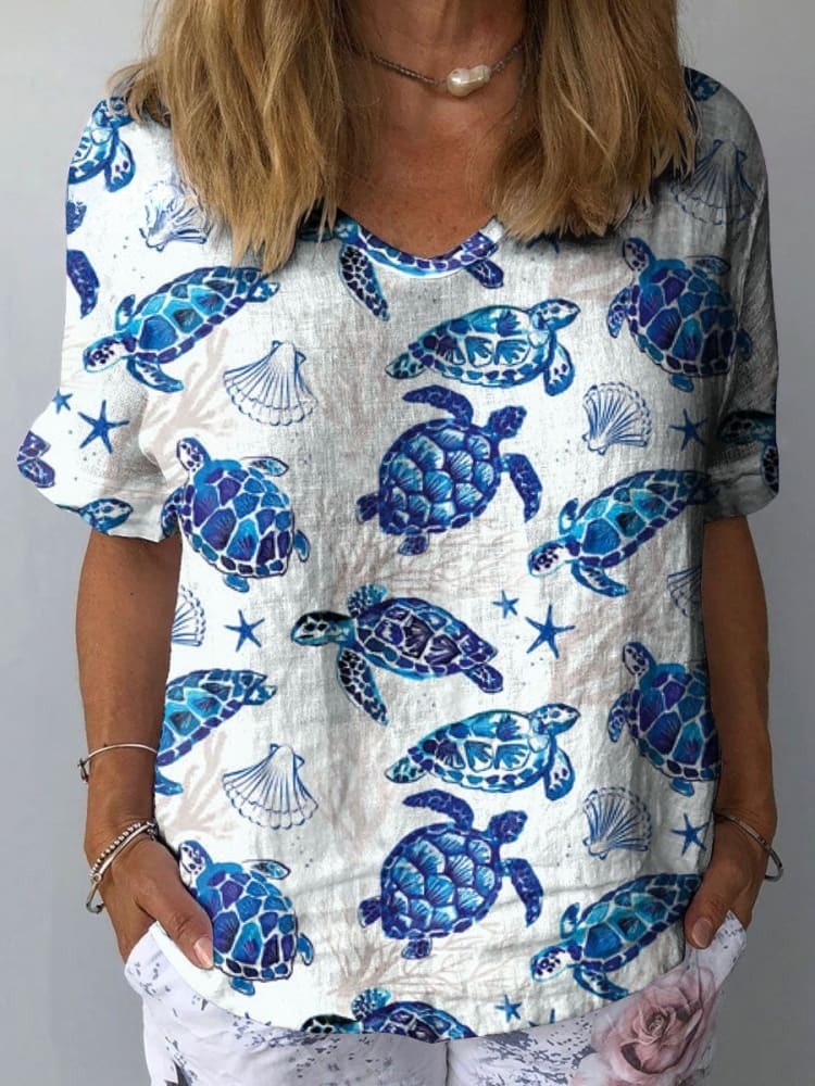 Women's Turtle Art Print Casual Shirt