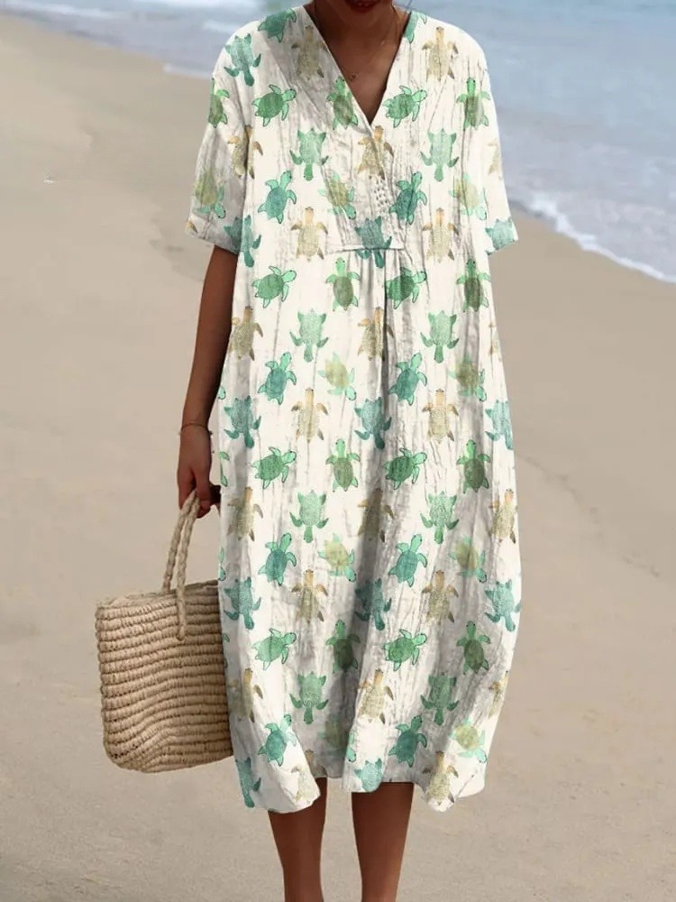 Women's Sea Turtle Seamless Art Print Flowy Dress