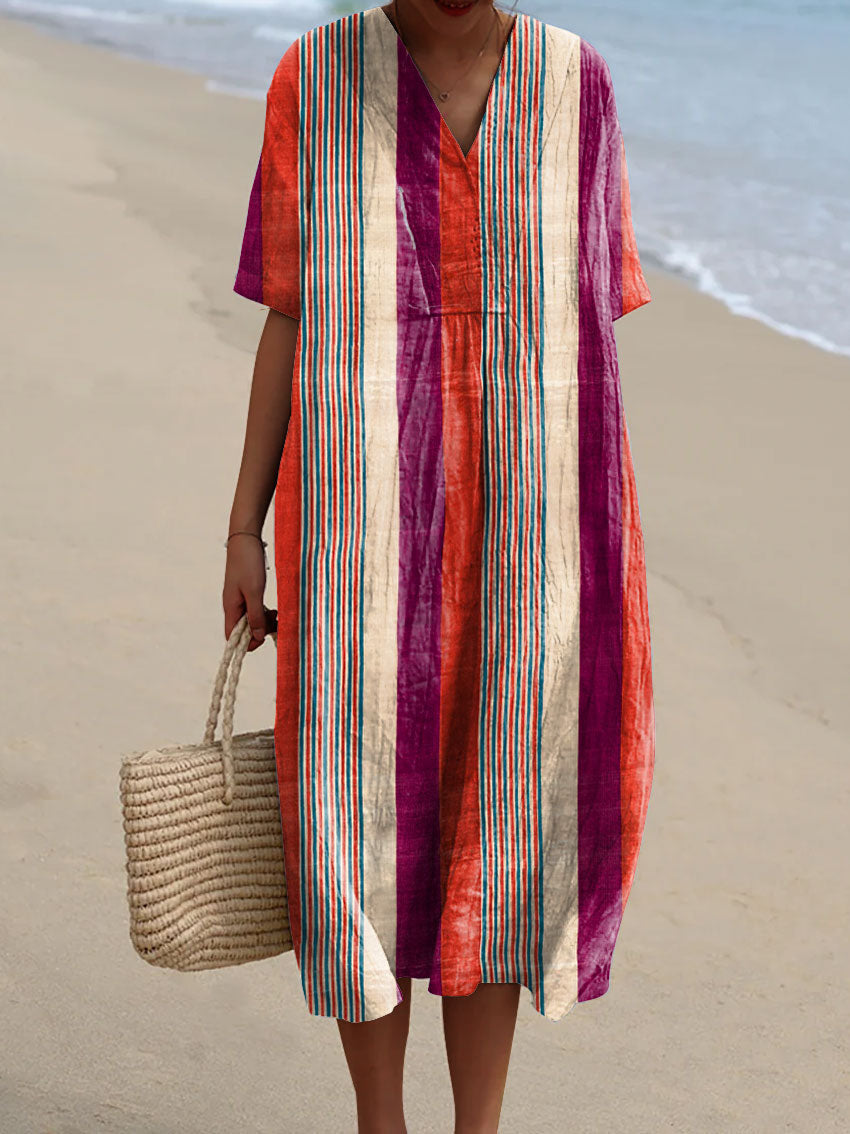 Women's Abstract Stripes Art Print Flowy Dress