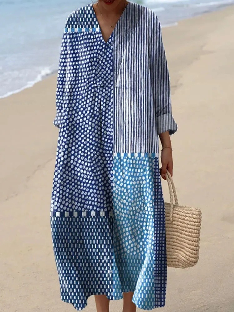 Women's Abstract Polka Dot Stripe Art Print Dress