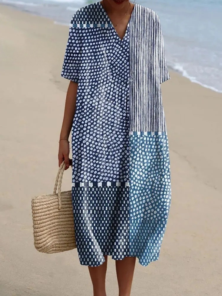 Women's Abstract Polka Dot Stripe Art Print Dress