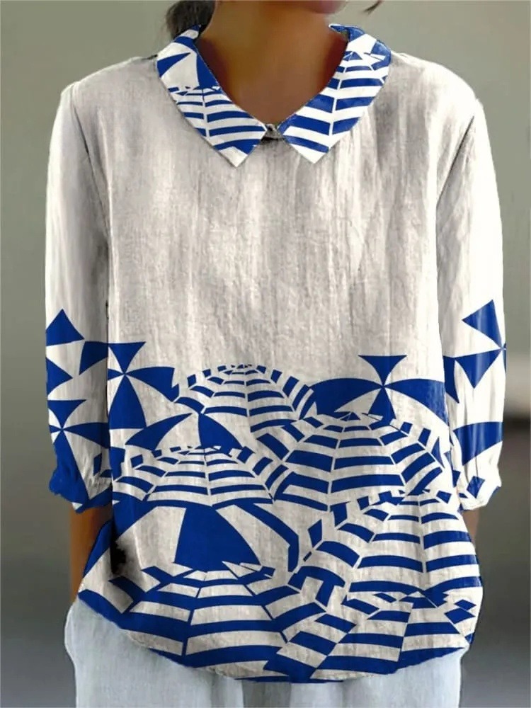 Women's Abstract Umbrellas Art Print Casual 3/4 Sleeve Shirt