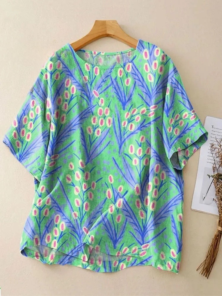 Women's Colorful Floral Abstract Art Print Casual Crew Neck Shirt