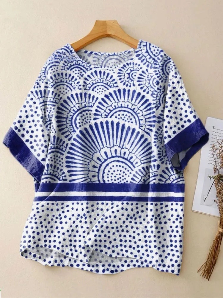 Women's Retro Pattern Art Print Casual Crew Neck Shirt