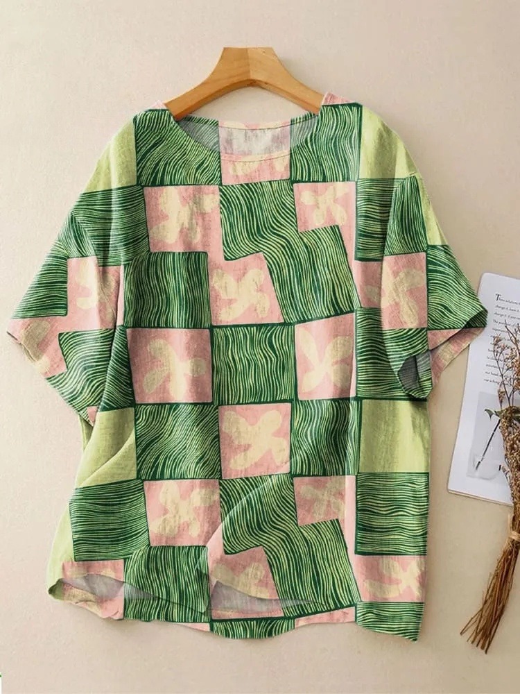 Women's Vintage Texture Floral Art Print Casual Crew Neck Shirt