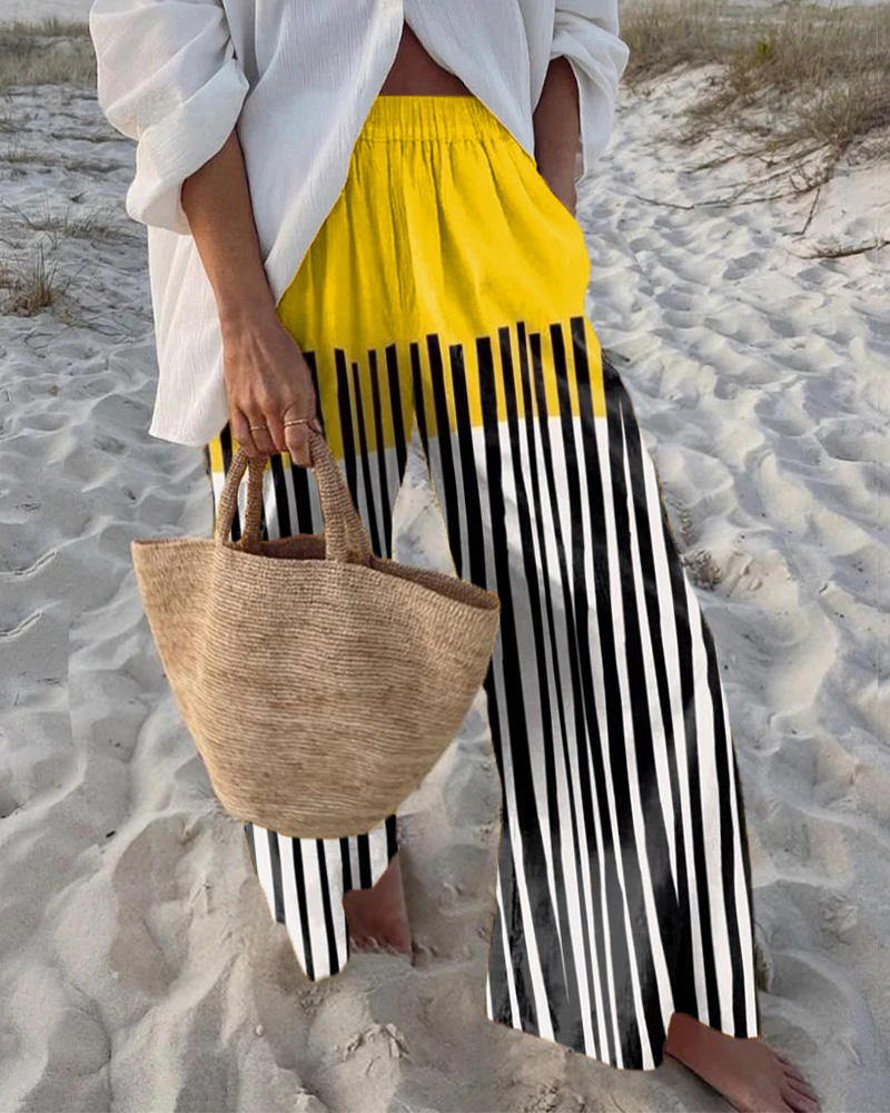 Color Block Stripes Printed Casual Pants