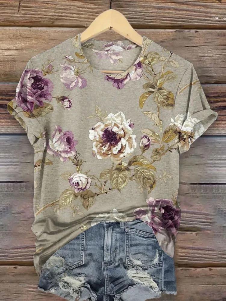 Vintage Flower Art Print T-shirt