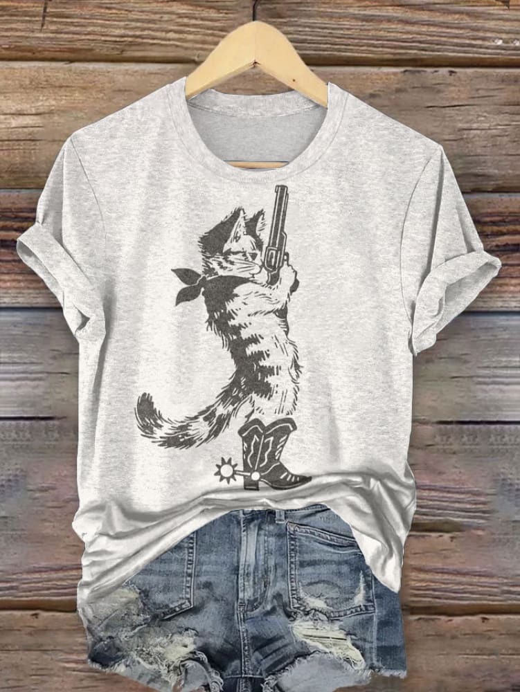 Cat With A Gun Vintage Art Print T-shirt