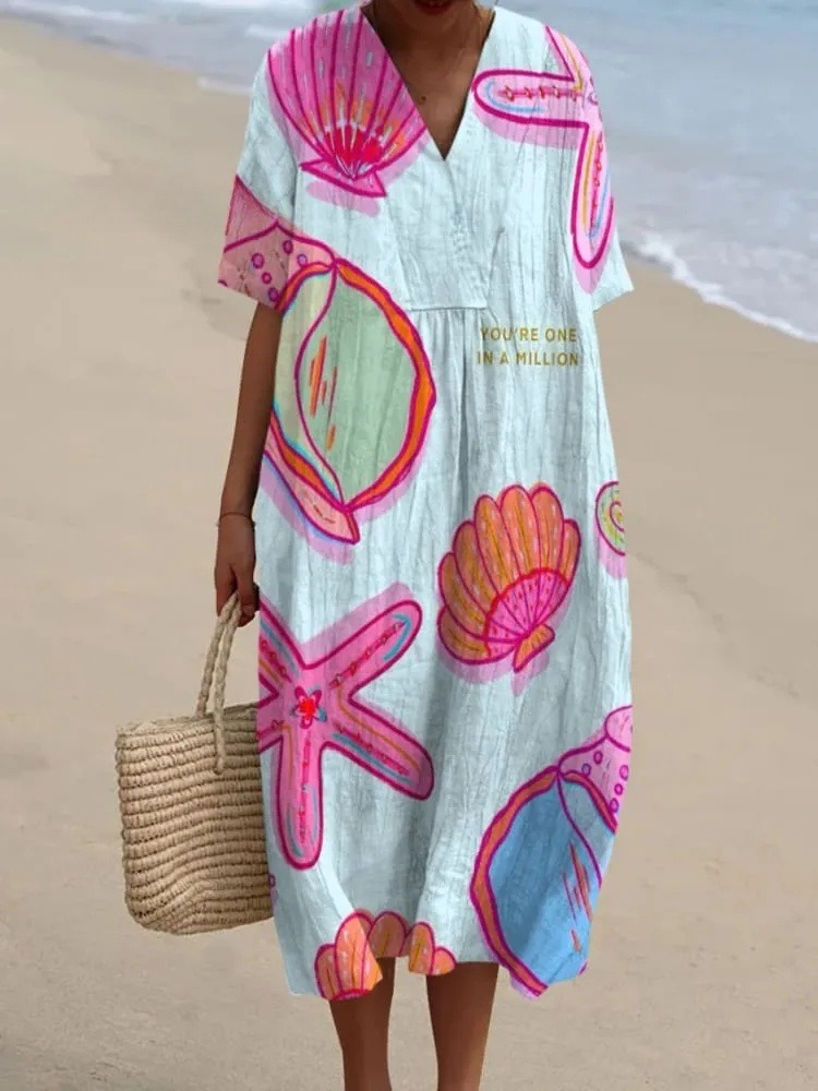Women's Vintage Vacation Starfish Print Flowing Dress