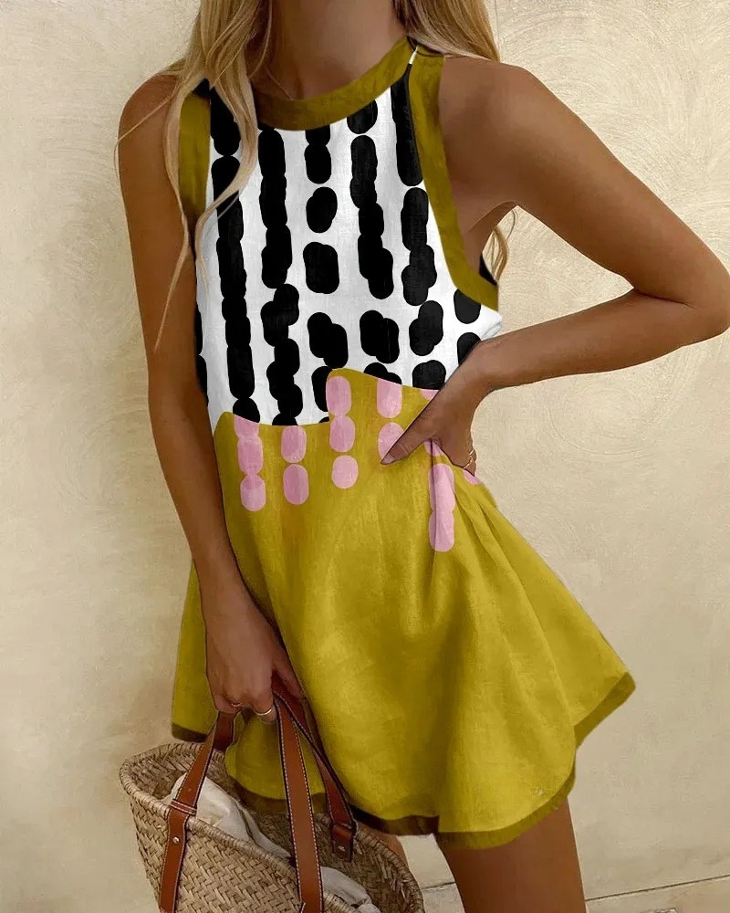 Geometric colorblock print mini dress