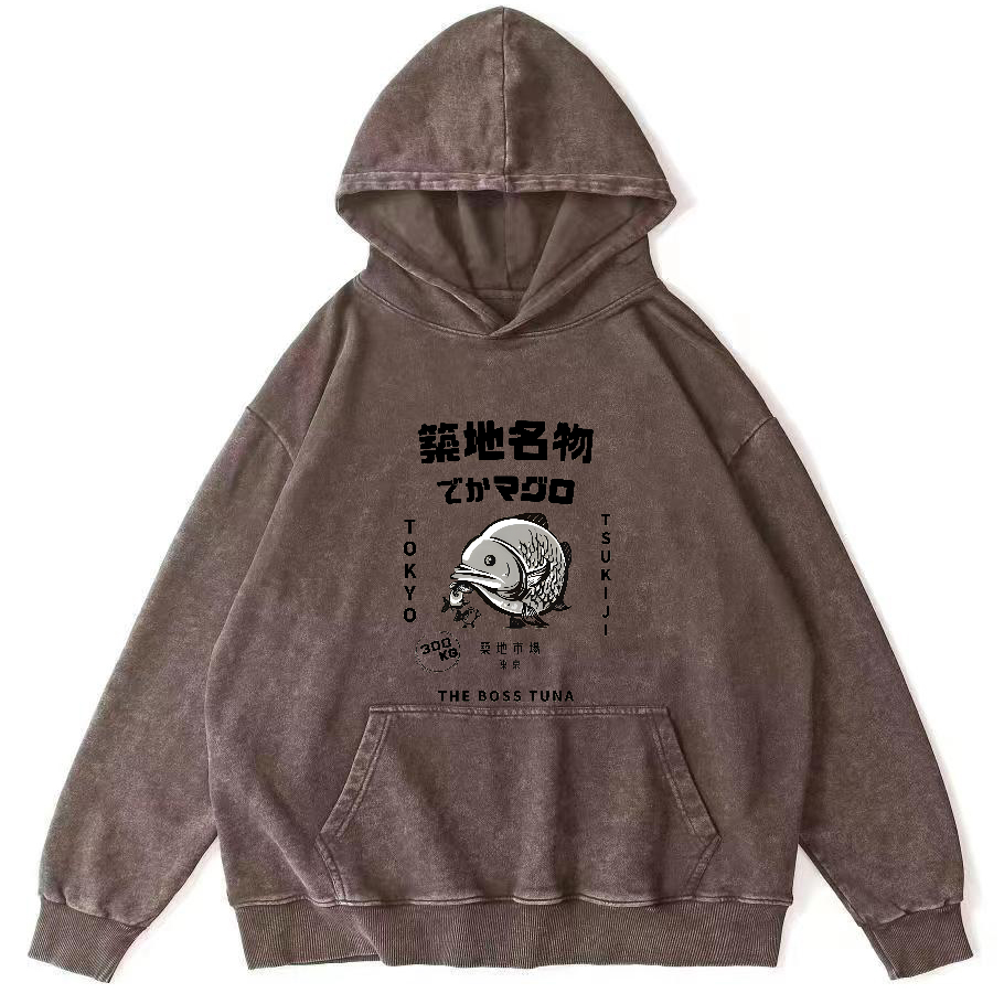 Japanese Seafood Market Pattern Vintage Distressed Hoodie