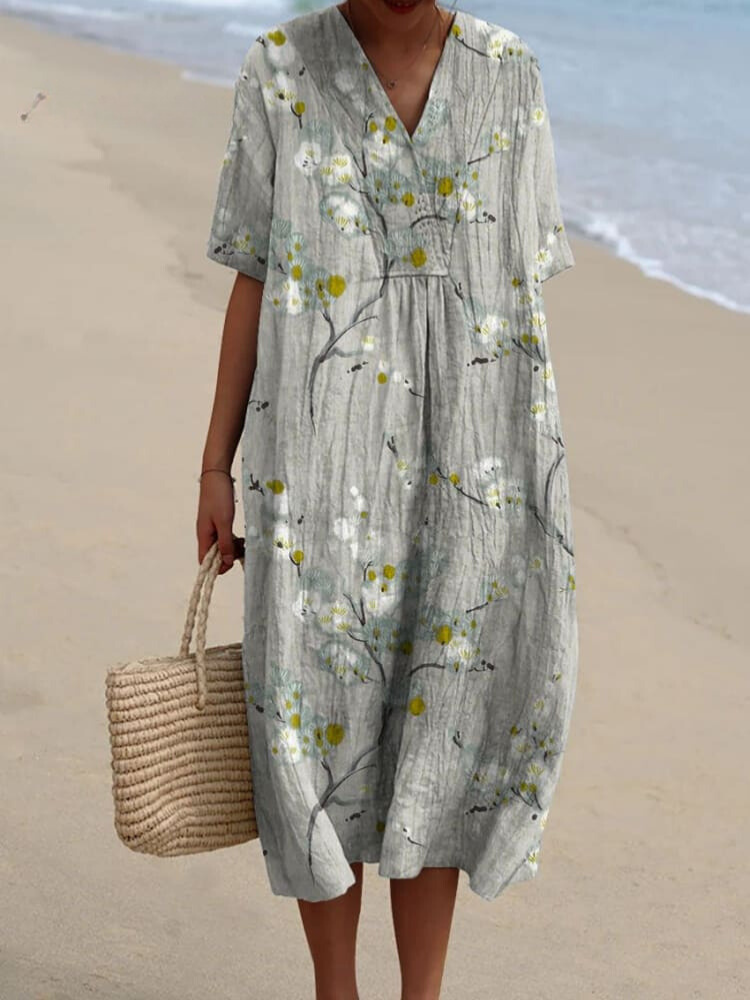 Women's Vintage Floral Art Print Casual Flowy Dress