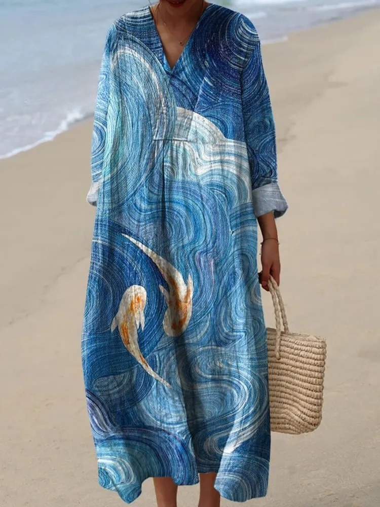Japanese Koi Fish Art Printed Women's Dress