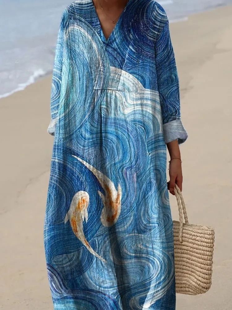 Japanese Koi Fish Art Printed Women's Dress
