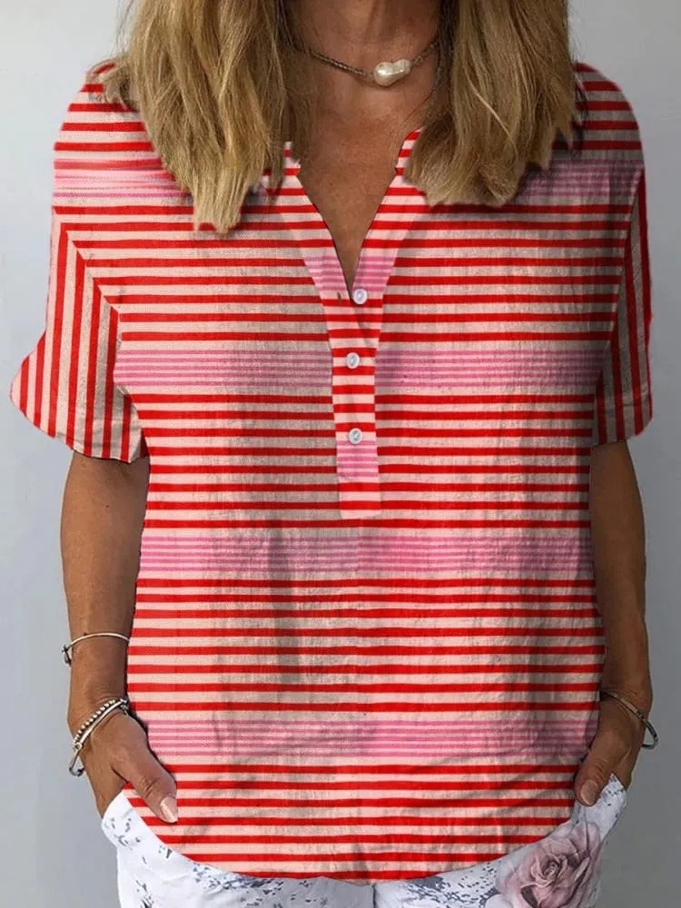 Summer Strip Pattern Printed Women's Casual Shirt