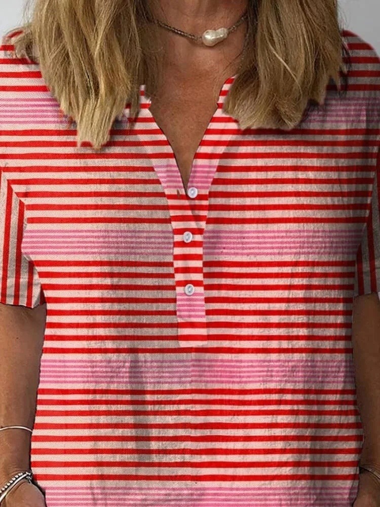 Summer Strip Pattern Printed Women's Casual Shirt