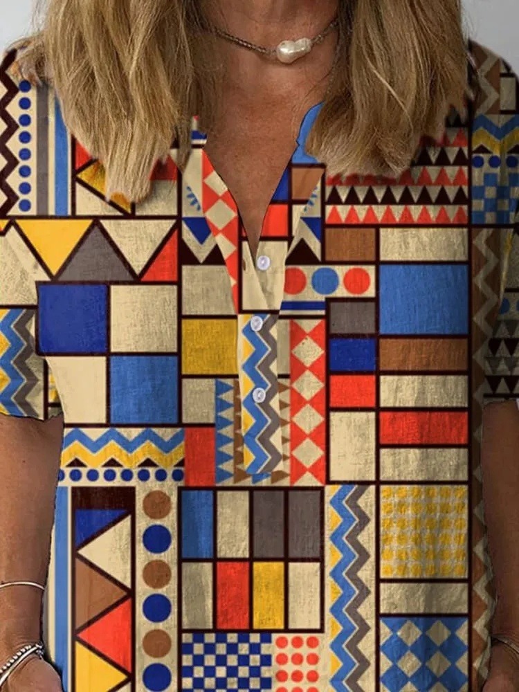 Abstract Geometric Pattern Printed Women's Casual Shirt
