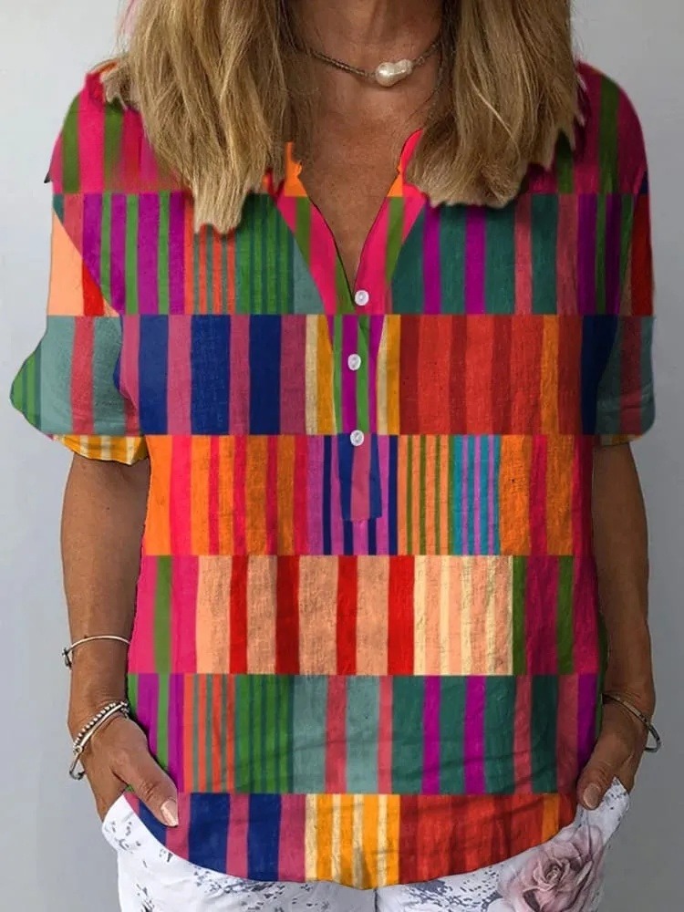 Modern Colorful Geometric Pattern Printed Women's Casual Shirt