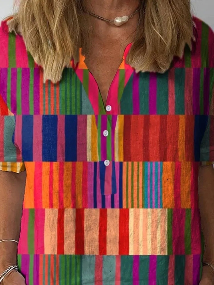 Modern Colorful Geometric Pattern Printed Women's Casual Shirt