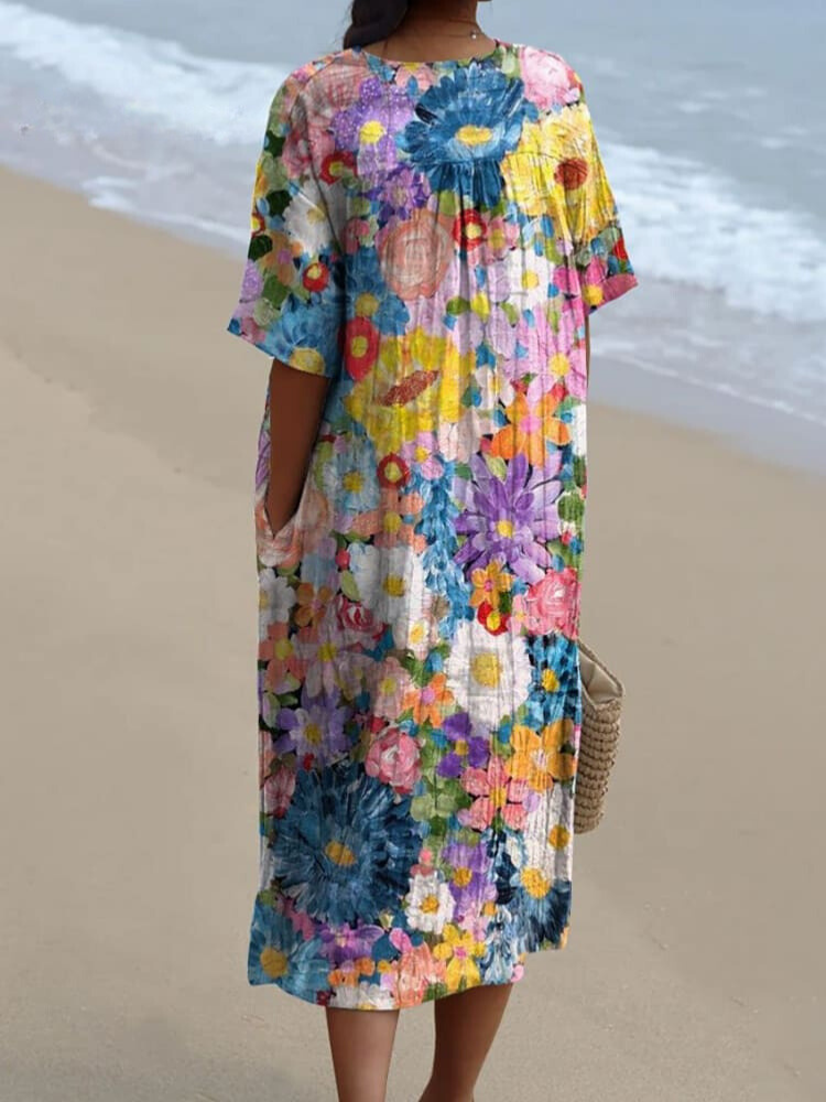 Women's Vintage Floral Art Print Casual Flowy Dress