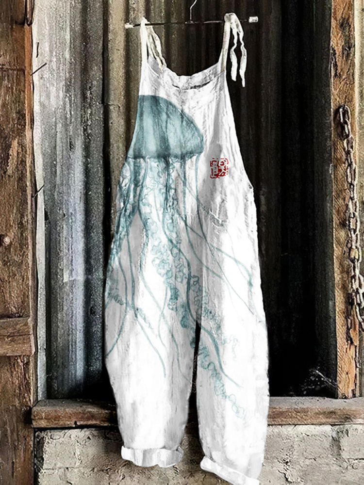 Vintage Jellyfish Art Loose Casual Jumpsuit