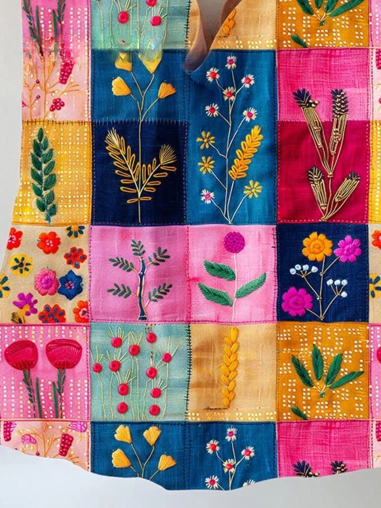 Flower Splicing Print Pattern Linen Tote Bag