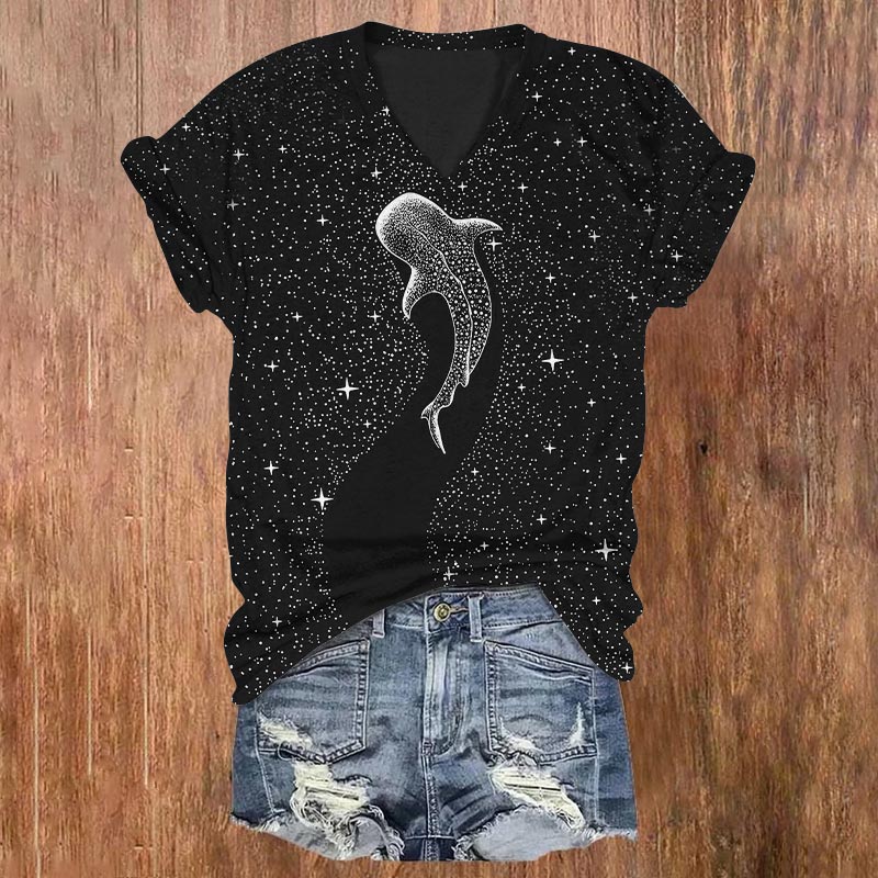 Starry Whale Art Print V-neck T-shirt