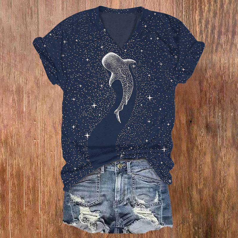 Starry Whale Art Print V-neck T-shirt