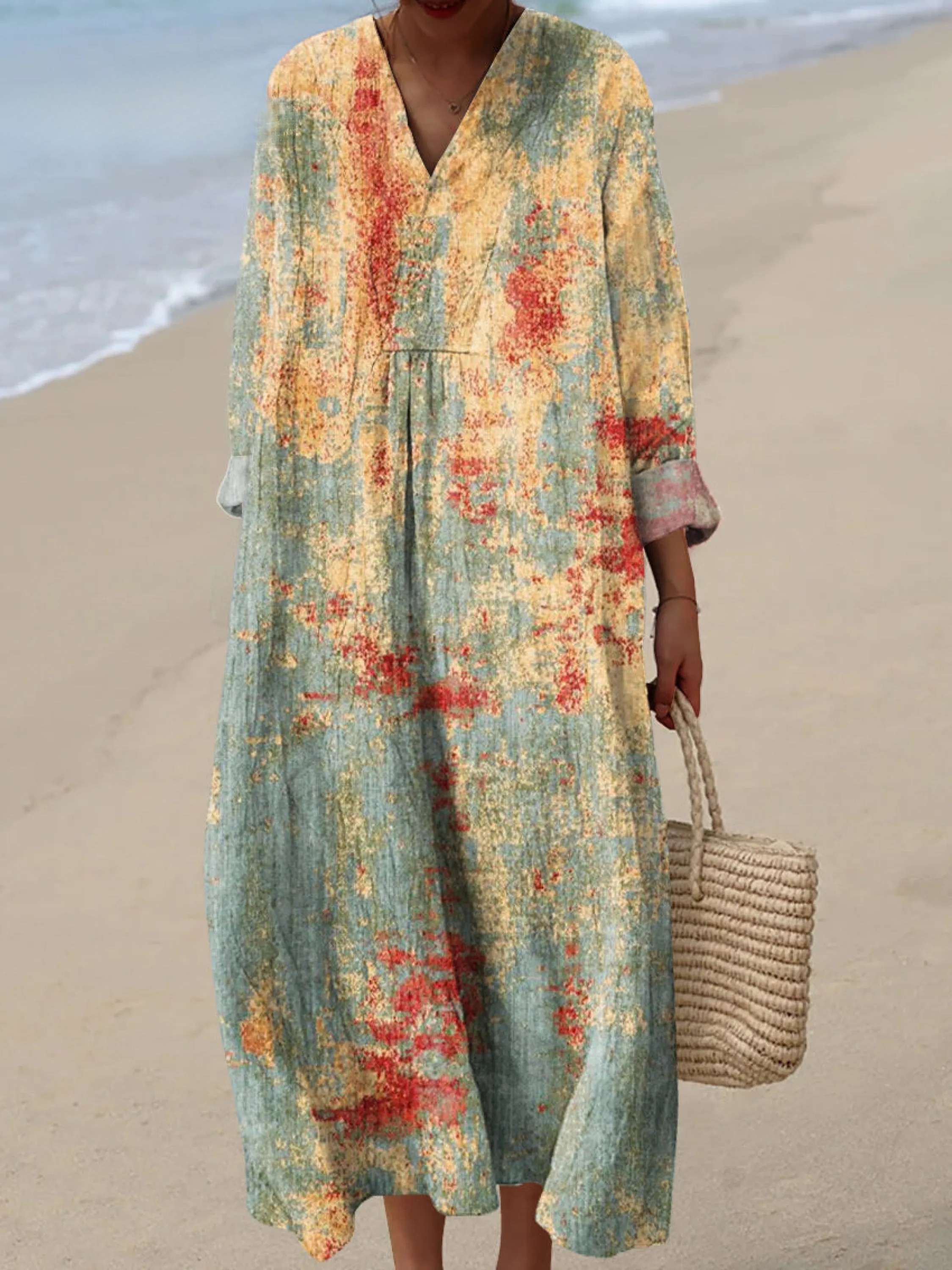 Women's Vintage Abstract Graffiti Painting Art Print Dress