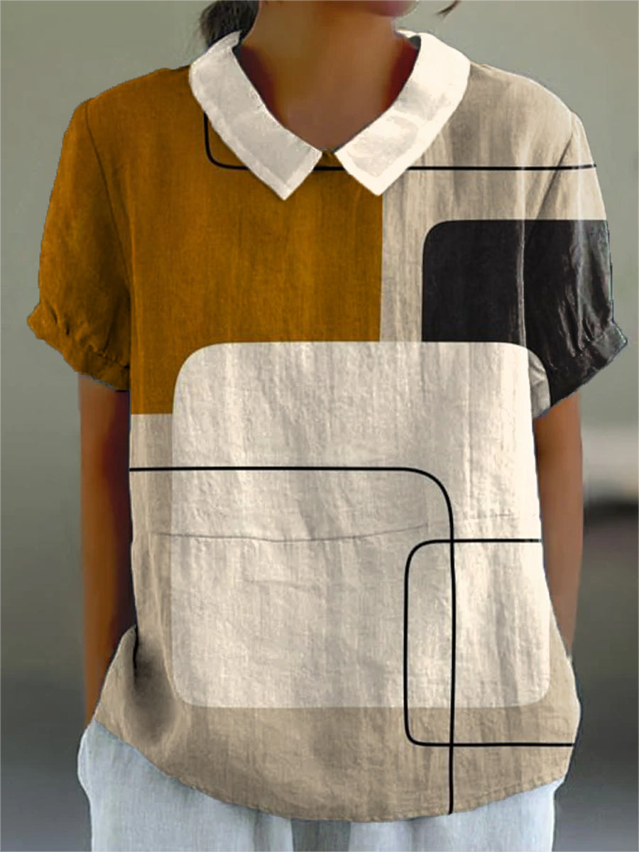 Women's Abstract Multicolor Geometric Painting Art Print Casual Shirt