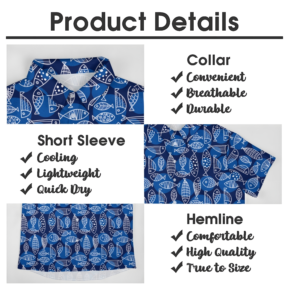Men's Geometric Fish Print Hawaiian Casual Short Sleeve Shirt 2406001970