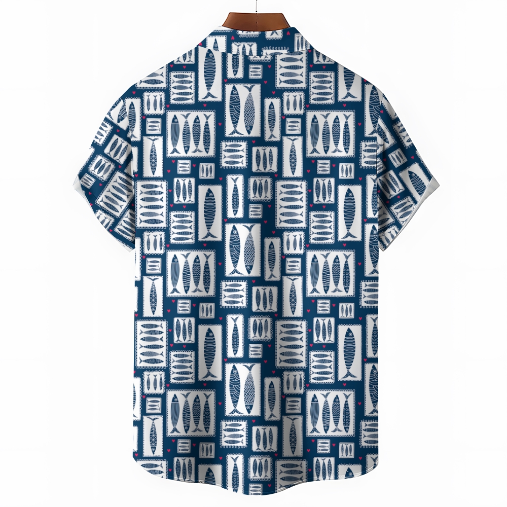 Men's Cartoon Fish Print Hawaiian Casual Short Sleeve Shirt 2406001979