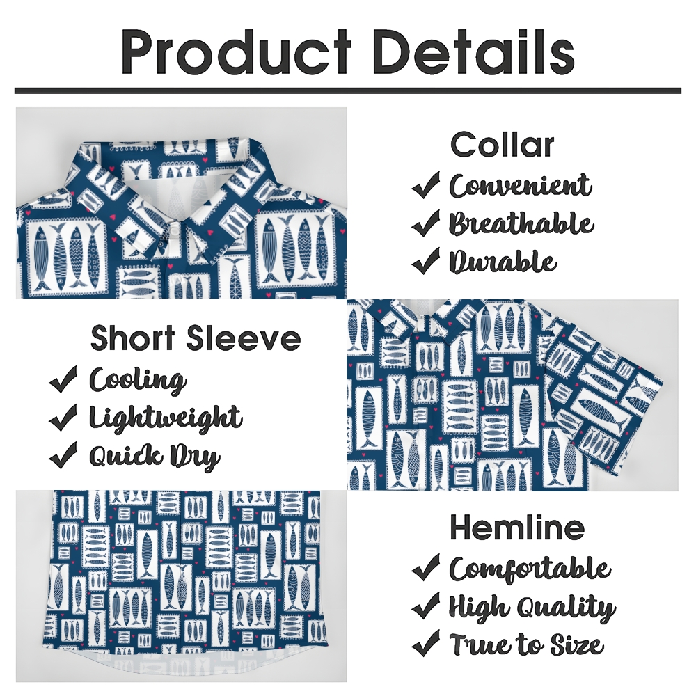 Men's Cartoon Fish Print Hawaiian Casual Short Sleeve Shirt 2406001979