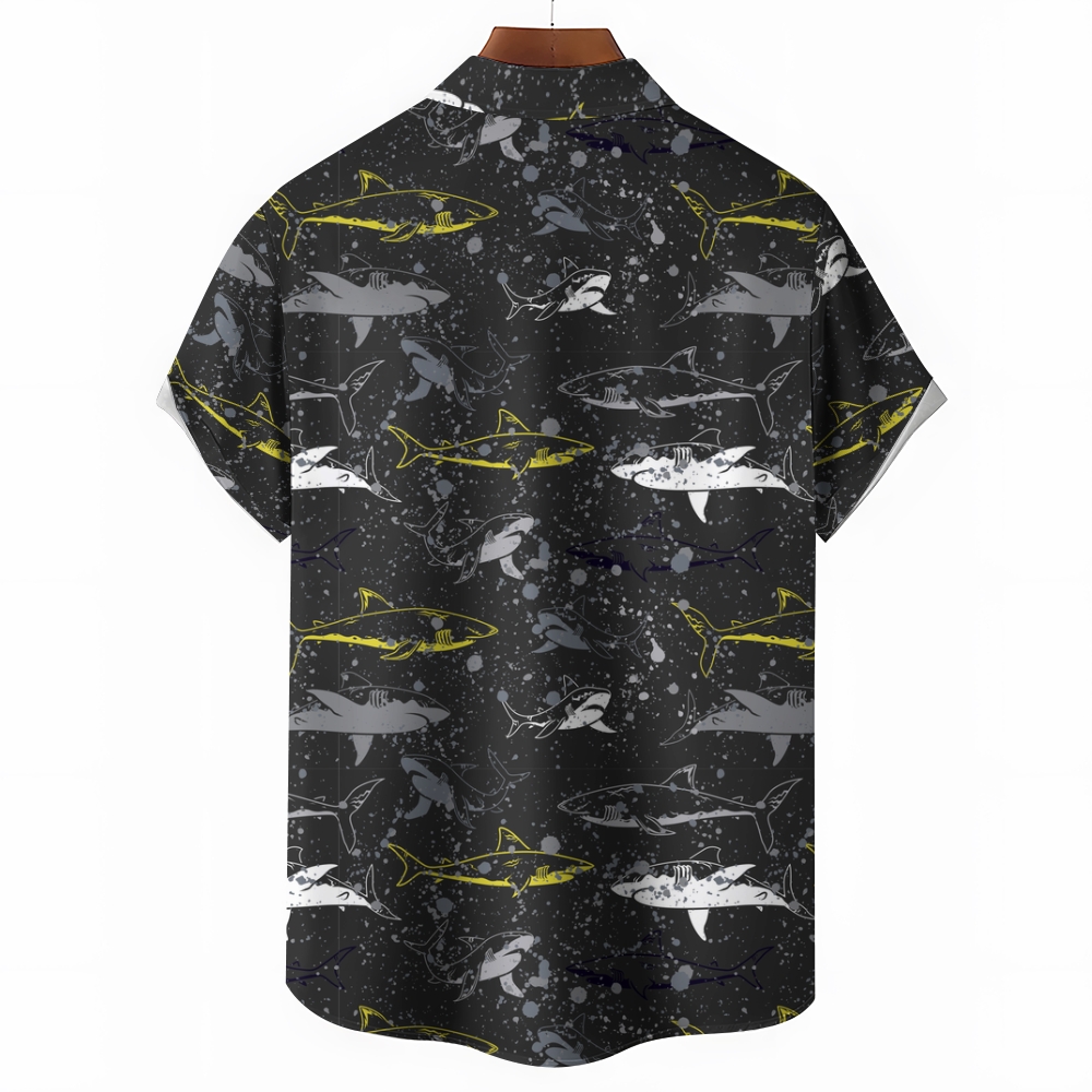 Men's Shark Print Hawaiian Casual Short Sleeve Shirt
