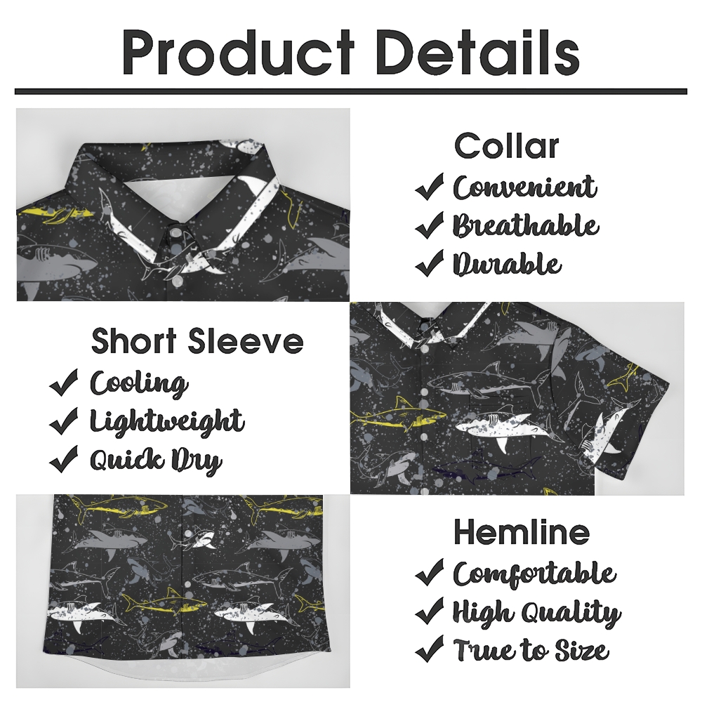 Men's Shark Print Hawaiian Casual Short Sleeve Shirt