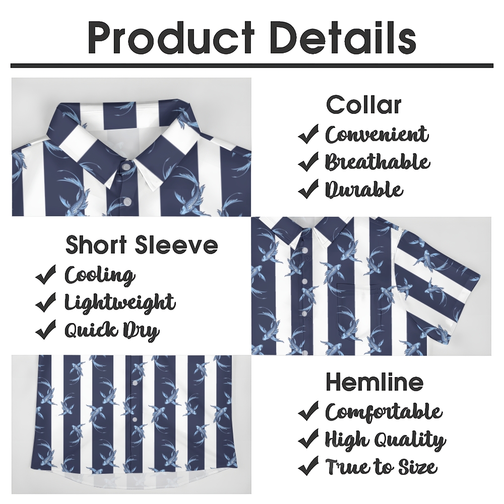 Men's Line Fish Print Hawaiian Casual Short Sleeve Shirt