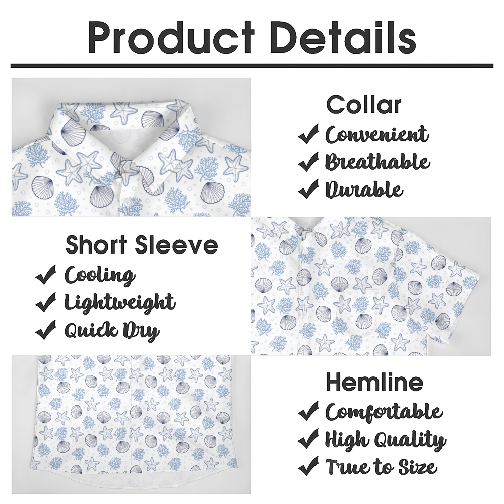 Men's Starfish Shell Print Hawaiian Casual Short Sleeve Shirt