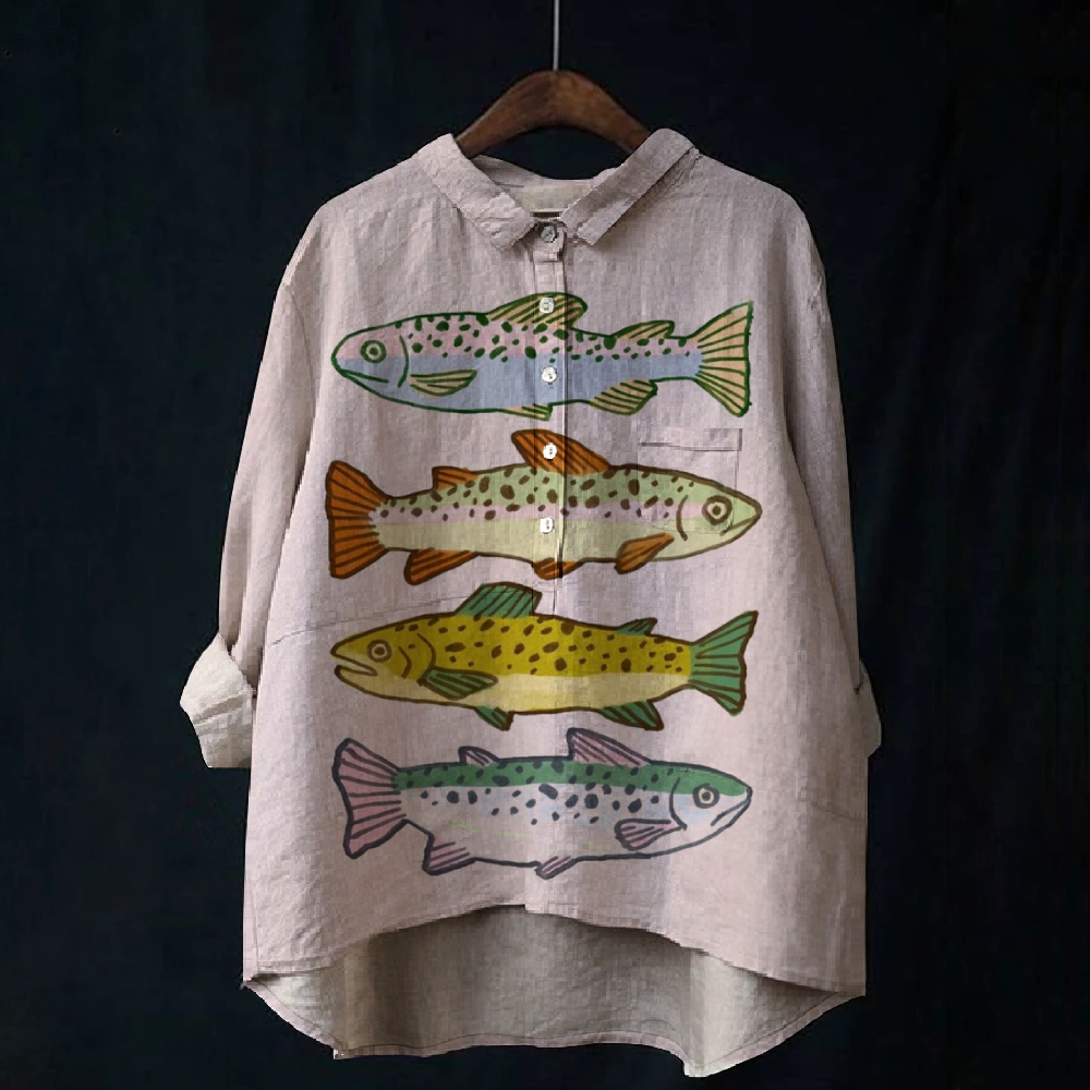 Women's Print Casual Cotton And Linen Shirt