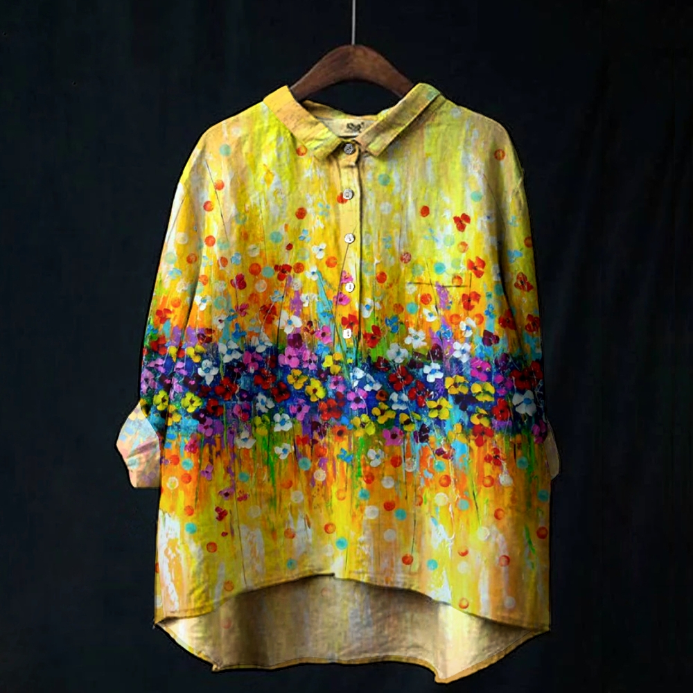 Women's Floral Print Casual Cotton And Linen Shirt