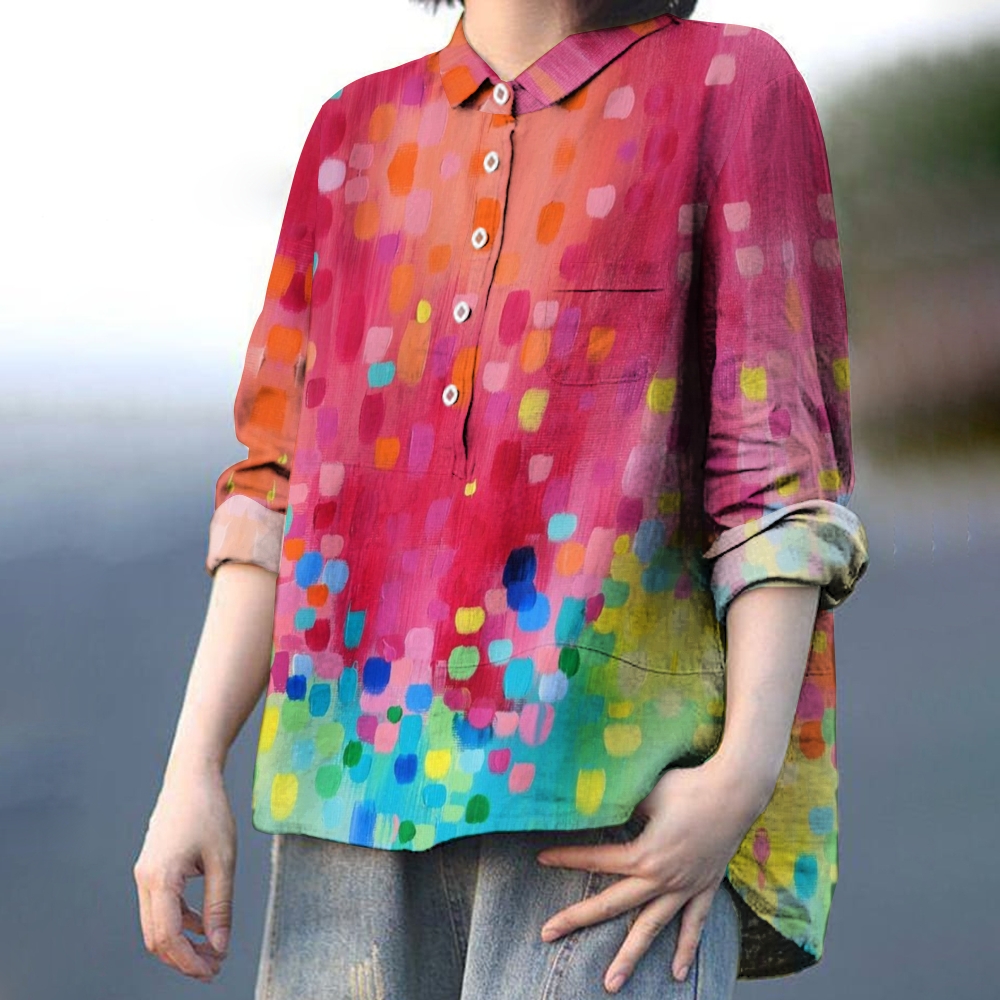 Women's Abstract Print Casual Cotton And Linen Shirt