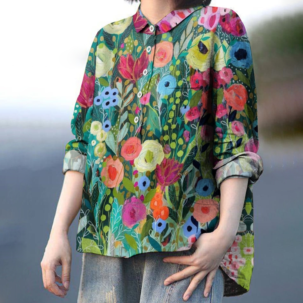 Women's Print Casual Cotton And Linen Shirt